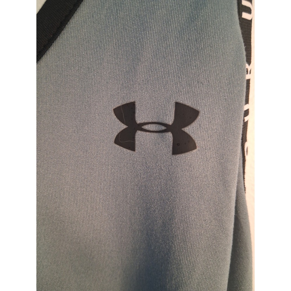 [Sporty] Under Armour HeatGear Racerback Tank Top Women XS Slate Blue Taped Logo - Picture 4 of 6